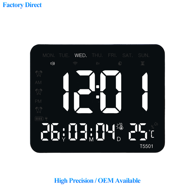 Digital Wall Desktop Alarm Clock Multifunctional Electronic Calendar Timer Indoor Temperature Humidity Monitor for Home Office