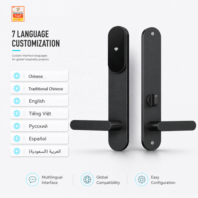 Aluminum Alloy Hotel Smart Door Lock IC Card RFID Keyless Entry Room Number Setting Multi-Language Access Control System Cloud