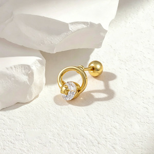 Pendientes de botón con forma de corazón, chapados en oro con circonita, joyería de moda para mujer - Product Image 3