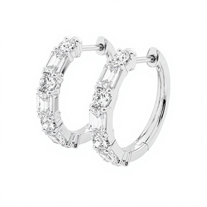 Luxury 18K 14K Gold Plated Alternating Emerald Round Diamond <b>Hoop</b> <b>Earrings</b> Iced Out Eternity Huggie Wedding <b>Earrings</b> Gift Women - Product Image 2