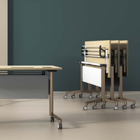 Bureau pliable en acier robuste et mobile avec roulettes verrouillables et tablette rabattable pour salles de conférence, salles de formation, table de réunion