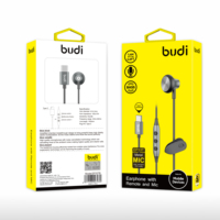 Écouteurs intra-auriculaires filaires Budi 1,2 m avec contrôle mains libres, basses profondes, TWS, pour gaming, unilatéraux, avec micro Type C, compatibles avec les téléphones 15 et 16