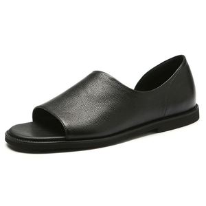 Mules de Cuero Genuino Negro con Punta Abierta, Suela de Goma Transpirable, Pantuflas de Verano para Hombre - Product Image 6