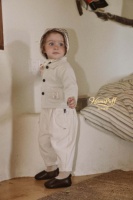 Veste décontractée pour tout-petit en coton avec col Peter Pan, fermeture à cordon, poche plaquée, doublure gaufrée et imprimé perlé
