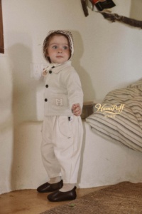 Veste décontractée pour tout-petit en coton avec col Peter Pan, fermeture à cordon, poche plaquée, doublure gaufrée et imprimé perlé - Product Image 2