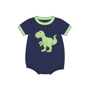 Conjunto de pelele de manga corta con estampado de dinosaurio a cuadros verde marino para bebés y niños pequeños, modelo SR413, venta al por mayor. - Product Image 1