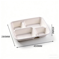 Plateau de repas scolaire jetable, écologique, biodégradable, en bagasse de canne à sucre blanche, 5 compartiments, assiette jetable