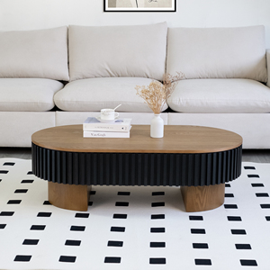 Table basse elliptique pour salon, 43,7 pouces, en placage de bois massif, moderne, avec rangement dissimulé, plateau amovible - Product Image 3