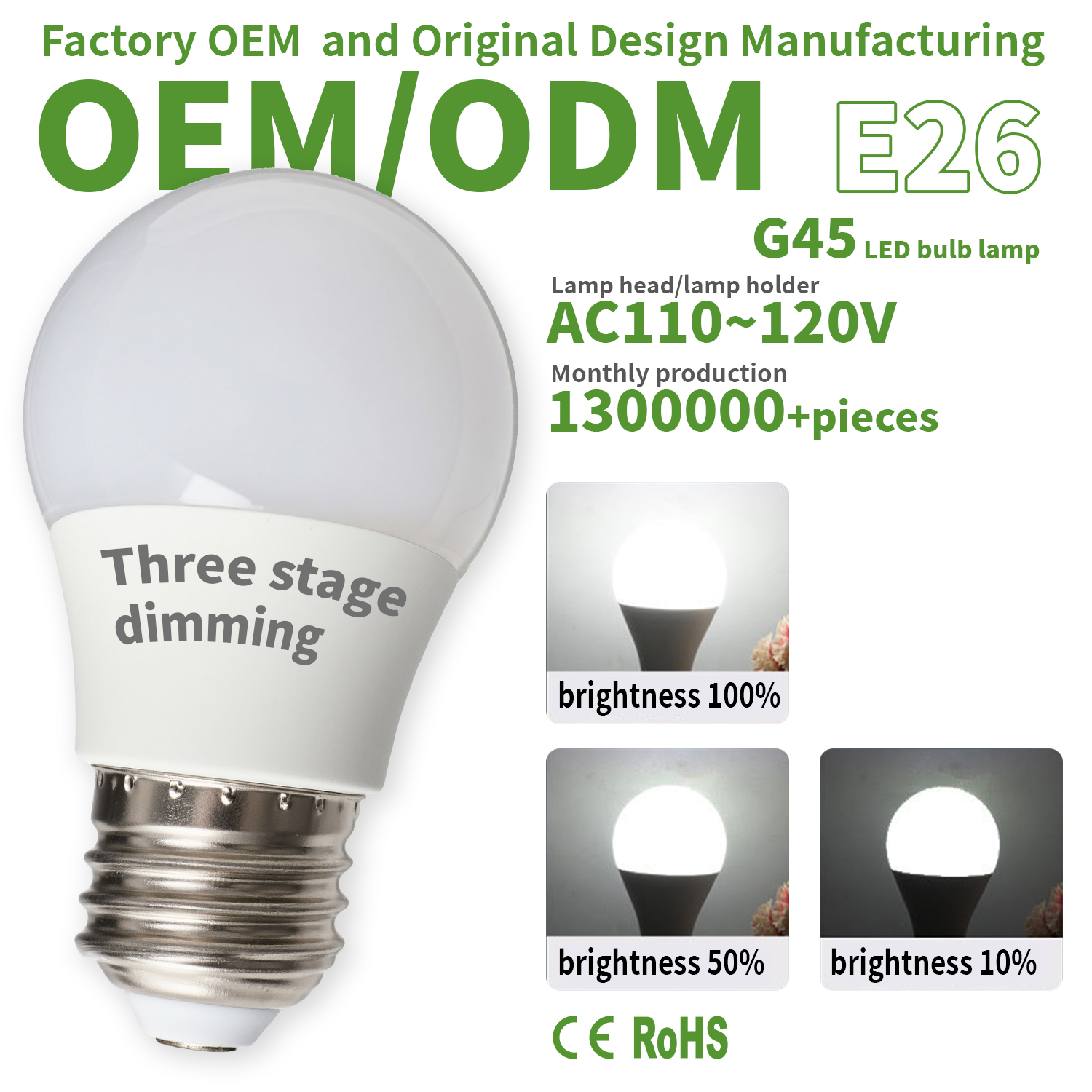 G45 Bulb LED Bulb E26 AC110~120V Three Stage Dimming White Plastic Lampshade Color Rendering Index Ra80 Energy-saving Bulb