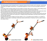 Chariot de manutention manuel HUDA Eagle pour fûts d'huile 450 kg 200 L en PEHD/Acier, compatible chariot élévateur à fourche, avec roues en nylon