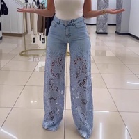 Jean évasé écologique pour femme, coupe ample, déchiré, jambe large, taille mi-haute, avec logo, effet usé, en denim grande taille