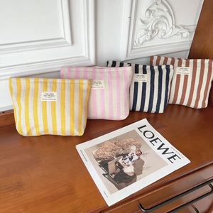 OEM Custom Stripe Portable Travel <b>Cosmetics</b> Wash <b>Bag</b> Stripes <b>Large</b> Toiletry Pouch Eco Cotton Canvas <b>Cosmetic</b> Make up <b>Bag</b> - Product Image 6