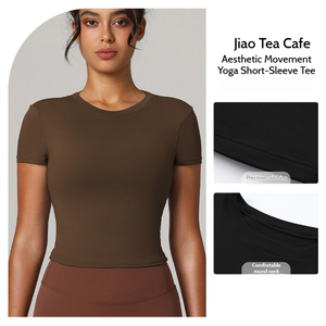 Custom High Quality <b>Yoga</b> Top Softness Sportswear Women Crewneck Short Sleeve <b>Yoga</b> Shirt Gym Blank <b>Tshirts</b> - Product Image 3