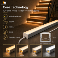 Profilé en aluminium 10x10mm, lumière d'escalier LED COB, IP67, télécommande, CRI90, longueur personnalisée pour l'éclairage d'escalier intérieur de villa, hôtel