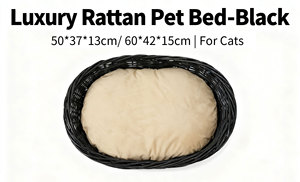<span class=keywords><strong>Panier</strong></span> rond pour animaux de compagnie en rotin noir tissé à la main de qualité supérieure avec coussin amovible en <span class=keywords><strong>beige</strong></span> doux pour chats, chiens, petits animaux de compagnie, naturel - Product Image 4