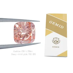 Hot Sale CVD HPHT Cushion Cut Vivid Pink Lab Grown Diamond 1.750CT VS2 with IGI GEMID Certificate Created Diamond for Jewelry