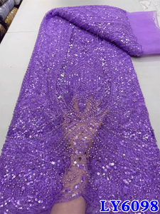 Tissu en dentelle à sequins brodé vert émeraude, idéal pour robes de mariée et de soirée – Tissus en dentelle française de haute qualité – Grande Vente - Product Image 4
