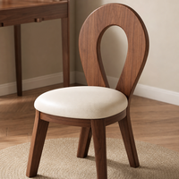 Coiffeuse moderne du milieu du siècle en noyer avec miroir rectangulaire éclairé par LED, 2 tiroirs et chaise – Ensemble table de maquillage