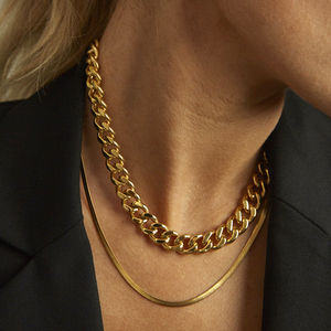 Tıknaz Miami küba gem zinciri zinciri 18k altın kaplama paslanmaz çelik bağlantı zinciri kolye erkekler kadınlar için - Product Image 2