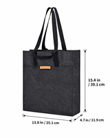 Sac fourre-tout en papier kraft noir lavable, grande capacité, sac à bandoulière pour le shopping, avec doubles poignées, pour le bureau, le travail, les courses, les voyages
