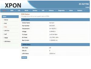 AX3000 WiFi6 XPON ONT ZC-521TX6 พร้อมพอร์ต LAN กิกะบิต 4 พอร์ต พอร์ต VoIP 1 พอร์ต โมดูล CATV อินเทอร์เฟซ APC รองรับโหมดคู่ GPON EPON สำหรับเชื่อมต่อไฟเบอร์ในบ้าน - Product Image 3