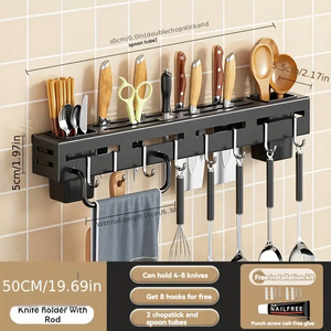 An der Wand montiertes Küchenmesser-Aufbewahrung organisator Metall-Utensilien regal mit Essstäbchen und Handtuch haken Stahl zubehör halter - Product Image 6