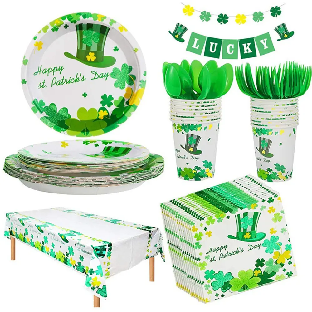 Manufacturers wholesale theme clover party supplies disposable tableware set