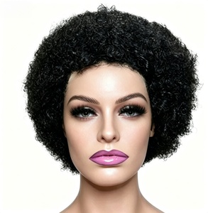 <span class=keywords><strong>Parrucca</strong></span> in Pizzo 13x4 con <span class=keywords><strong>Capelli</strong></span> <span class=keywords><strong>Veri</strong></span> Annodati a Mano, Stile <span class=keywords><strong>Afro</strong></span> con Ricci Piccoli, Taglio Corto Pixie - Product Image 1
