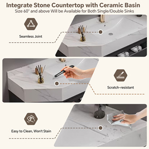 Mobile Bagno Moderno con Lavabo Singolo 36-80 Pollici in Legno Massello Grigio, <span class=keywords><strong>Specchio</strong></span> Smart, Mobile Sospeso, Caratteristiche Ecologiche e Resistenti all'Acqua - Product Image 2