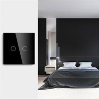 Interrupteur d'alimentation intelligent Wi-Fi à écran tactile double direction 2 gangs UE, contrôle LED miroir, courant max. 10A, cadre en verre, certifié CE/RoHS/FCC, AC