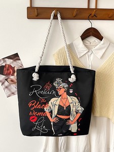 Sac fourre-tout classique rétro en toile pour femme, <span class=keywords><strong>grande</strong></span> capacité, doublure en polyester, imprimé dessin animé, fermeture éclair, sac pratique et polyvalent - Product Image 4