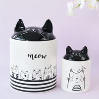 Pot en céramique chat mignon, étanche, compatible micro-ondes, design peint à la main, moderne et minimaliste, pour ranger bonbons et snacks