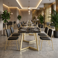 Nouvelle table à manger rectangulaire moderne avec plateau en marbre, 4 chaises, meubles de maison, pieds en métal, pour appartement, restaurant, hôtel