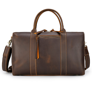 Sac de voyage week-end en cuir véritable artisanal rétro marron pour homme TIDING DropShipping avec fermeture à glissière, taille cabine - Product Image 1