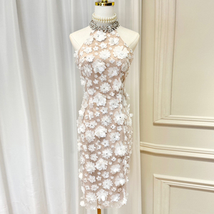 <span class=keywords><strong>Abiti</strong></span> floreali impiombati personalizzati per le donne Halter senza maniche tunica Patchwork diamanti elegante abito cerimoniale - Product Image 1