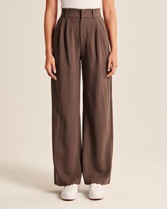 Oem produttore personalizzato Casual con tasche laterali a vita alta con cerniera a pieghe a gamba larga marrone <span class=keywords><strong>pantaloni</strong></span> da <span class=keywords><strong>donna</strong></span> - Product Image 3