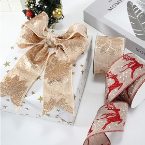 Caja de regalo de yute con estampado de alces navideños, directamente de fábrica, con lazo tejido con patrón de cinta multicolor, en cinta hecha a mano <span class=keywords><strong>para</strong></span> embalaje. - Product Image 5
