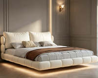 Sommier flottant en métal, cadre de lit plateforme moderne à hauteur basse avec éclairage LED intégré et support à lattes en pin massif