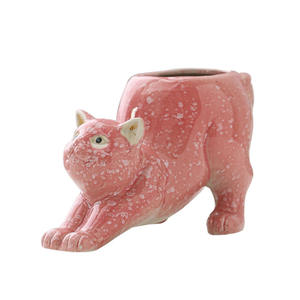 Pot de fleurs en céramique miniature personnalisé, moderne et créatif, motif dessin animé mignon, fait au four, bronze, vert, rose, bleu, petit animal chat - Product Image 5