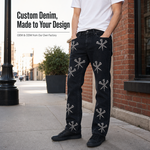 SOONREE Jeans personnalisés en denim Y2K pour hommes, Jeans évasés avec étoiles en strass pour hommes et femmes, Streetwear de haute qualité OEM ODM - Product Image 4