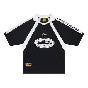 Camiseta de Manga Corta para Hombre, Estilo Americano Retro, Deportiva, Casual, con Bloques de Color, Transpirable, Tejida, Cuello en V, Talla Grande, Hecha a Medida - Product Image 6