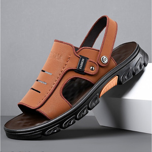 Sandalias de cuero para hombre, suela gruesa, antideslizantes, para playa, estilo juvenil, color marrón y negro. - Product Image 3