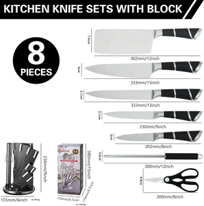 Ensemble de couteaux de chef japonais en acier inoxydable à haute teneur en carbone de 8 pièces avec poignée creuse en métal et support en acrylique en ABS pour restaurants - Product Image 2