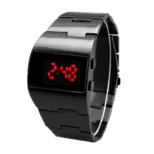 Reloj LED negro completo Pulsera Hombres Mujeres Reloj electrónico digital de acero inoxidable