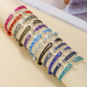 Handmade <b>Braided</b> Bracelet Set 12-Piece Alloy Anchor Ocean Style Unisex Jewelry Fashion <b>Accessory</b> - Product Image 2