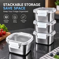 Boîte à lunch carrée en acier inoxydable 304, récipient bento hermétique, bol de stockage alimentaire anti-fuite avec couvercle à fermeture à pression