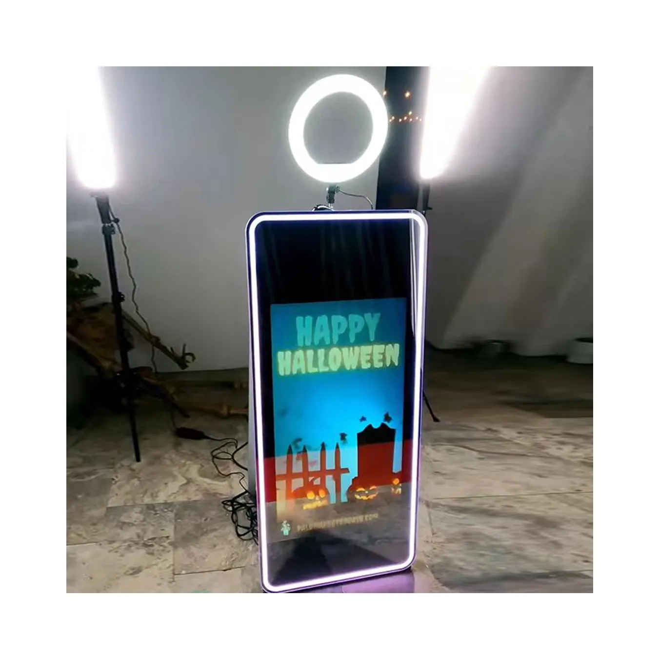 2024 High Quality Portable Mirror Photo Booth Oval with Led Fill Light Photo Mirror Booth Selfie With Camera And Printer