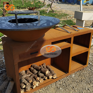 Grande <span class=keywords><strong>Barbecue</strong></span> Extérieur Personnalisé au Charbon de Bois avec Finition en Acier Patiné et Revêtement Poudré et Chariot - Product Image 6