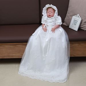 Vestido de Encaje de Verano para <span class=keywords><strong>Bautizo</strong></span> de Bebés Niñas - Vestido de Bautismo con Dobladillo Ancho y Traje de Primera Comunión con Gorro para Niñas - Product Image 3