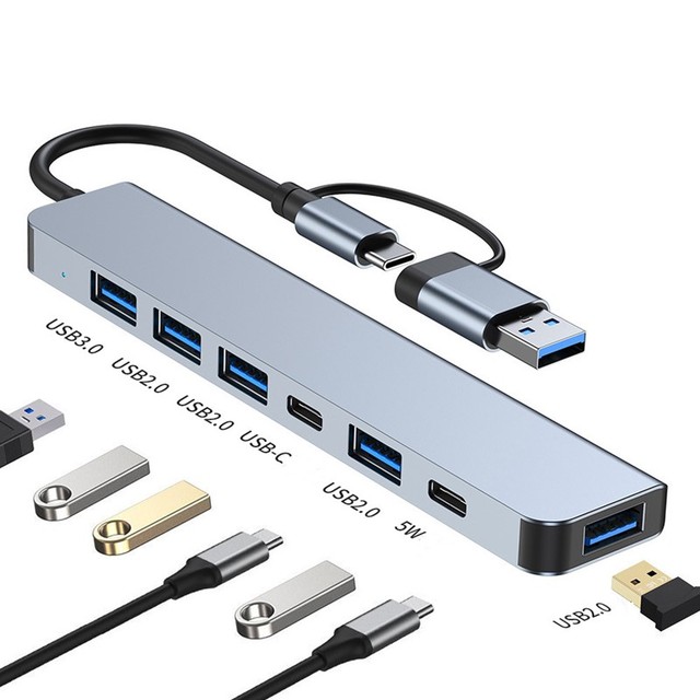 Kinggard 7 in 1 Multiport USB2.0/3.0 Type-C Extension Adapter Hub for Laptop Computer